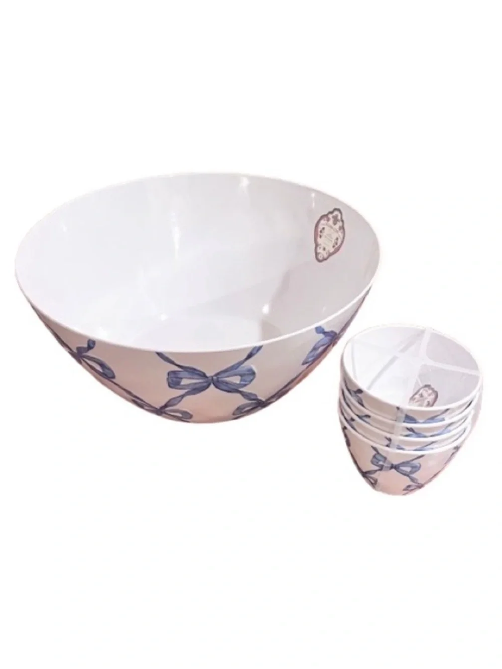 🆕-Shabby Chic- Blue Bow Coquette Melamine 5-Piece Bowl Set.